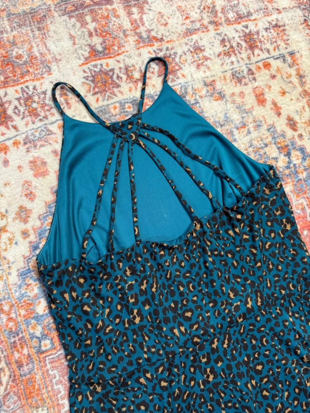 Teal Leopard Print Halter Mini Dress